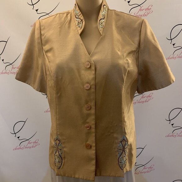 Sag Harbor. Sz 10. Embroidered Beaded Shimmer Short Sleeve Top or Jacket. B82. - Picture 1 of 7